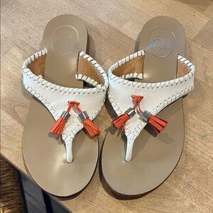 Jack Rogers White and Tan Sandals with Red Accents size 6.5